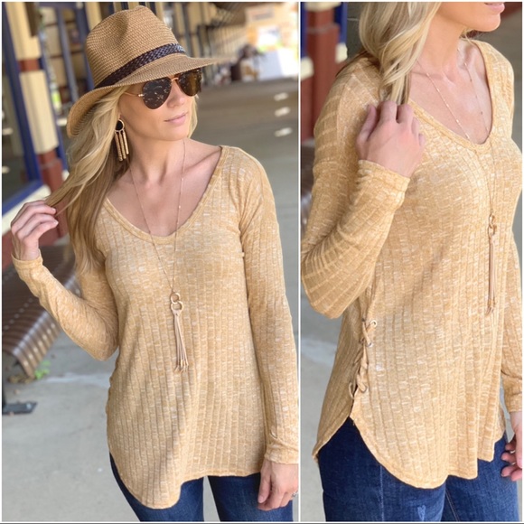 ✨LAST ONE✨Mustard ribbed side lace up tunic - Picture 4 of 4